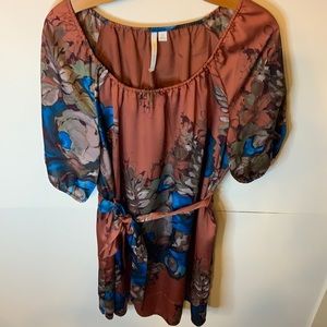 Beautiful LC Lauren Conrad satin dress rust floral - 12